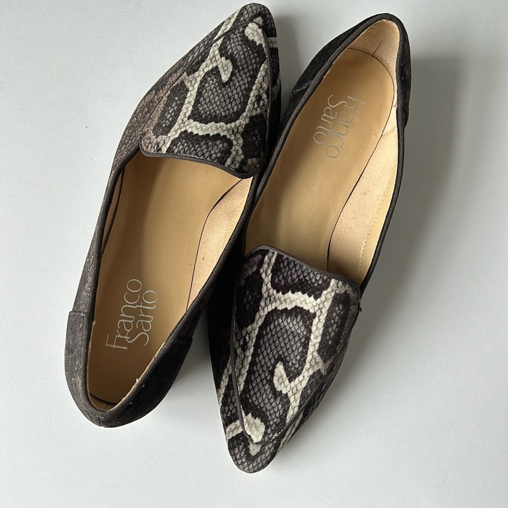 Franco Sarto Starland Slip On Loafer, Grey & Black Snakeskin Size 7